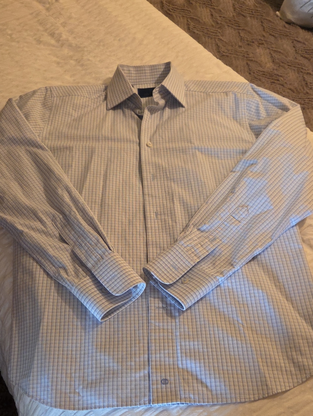 David Donahue Trim Fit Sky Dune Micro-Check Dress Shirt